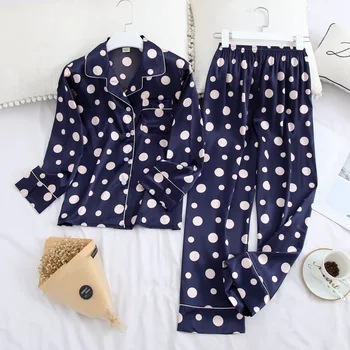 

Casual Print Flower Nightwear Pyjamas Set Home Colthes Female Satin 2pcs Shirt&pants Pajamas Suit Silky Sleepwear Nightwear