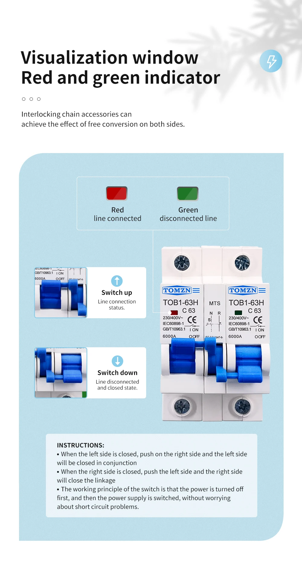 MTS TOMZN-AC Dual, interruptor, MCB, 50HZ, 60HZ, 1P + 1P