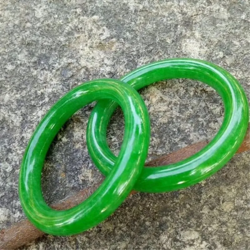 

Natural Green Jade Bangle Hand-Carved Lady Bracelet Charm Jewelry Fashion Accessories for Men Women Friend Round Bangle