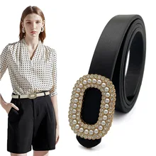 

Fashion Women's PU Belt Multi-color Rhinestone Pearl Buckle Waist Luxury Design Ladies Dress Jeans Girdle Decoration Waistband