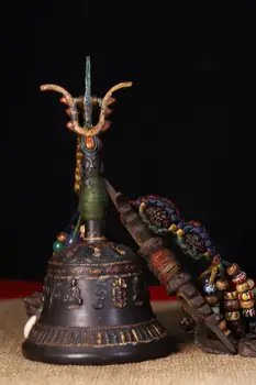 

wedding decoration Tibetan monastery bronze hand-crafted chisel carved old rattles Sanskrit pattern Bell Faqi Phurba Vajra