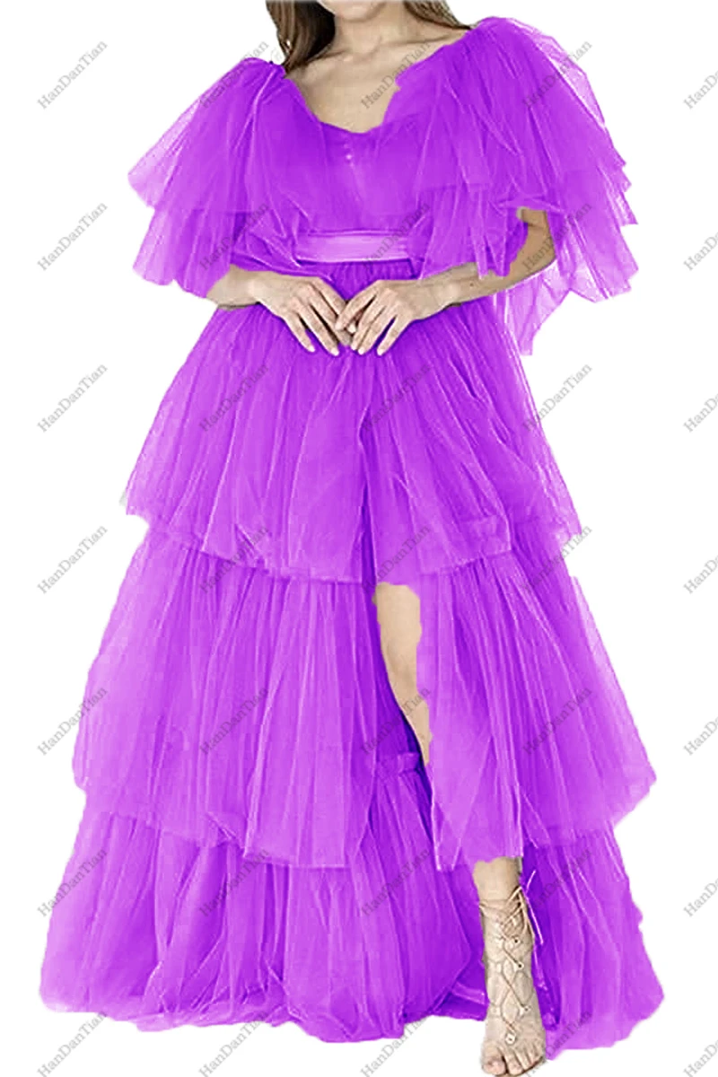 2021 Women's Long Layered Slit Back Lace Tie Maternity Photography Mesh Bathrobe