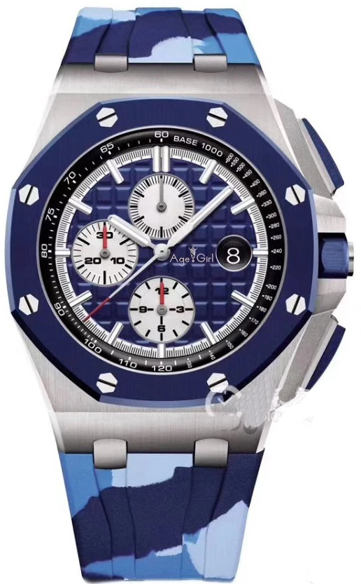 

Famous Brand New Chronograph Men Stopwatch Sapphire Crystal Silver Coffee Stainless Steel Black Blue Rubber Sport Watch AAA+