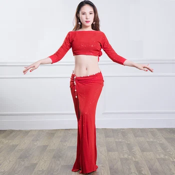 

Belly dance new high-end fabric 2pcs+ skirt suit beginners oriental dance team competition training suit