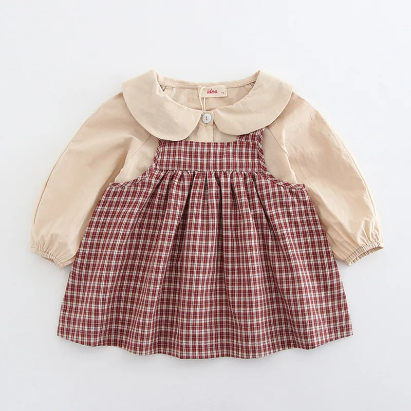 

Girl Dress 2019 Newborn Kids Girl Clothes Plaid Pattern Birthday Dress Baby Cotton Lapel Two-piece Dress