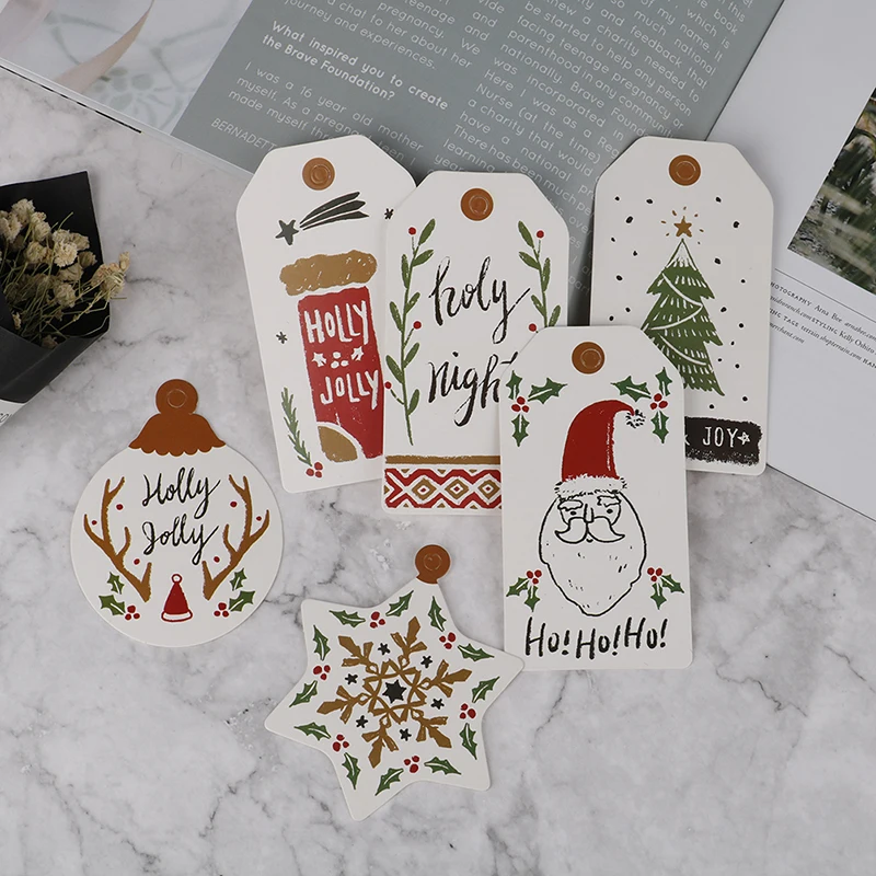 

10Pcs/Set Painted Tag Merry Christmas DIY Unique Gift Tag Holly Jolly tag Small Card Optional String DIY Craft Label Party Decor