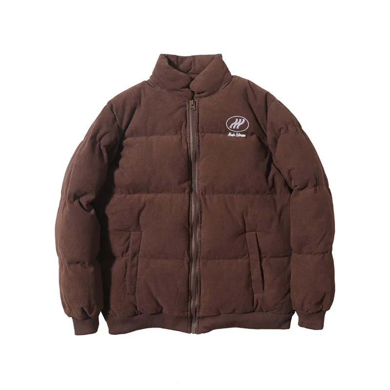 Dark Icon Corduroy Solid Color Parkas Men Winter Cotton Padded Street Fashion Men's Coats Outerwear Coats for Men - Цвет: coffe