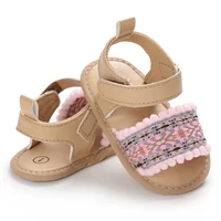 Summer Baby Girl Cute Flower Print Embroidered Sandal Soft Soled Comfortable Flat Shoes 0-18 Months Baby Baby Walking Shoes 4