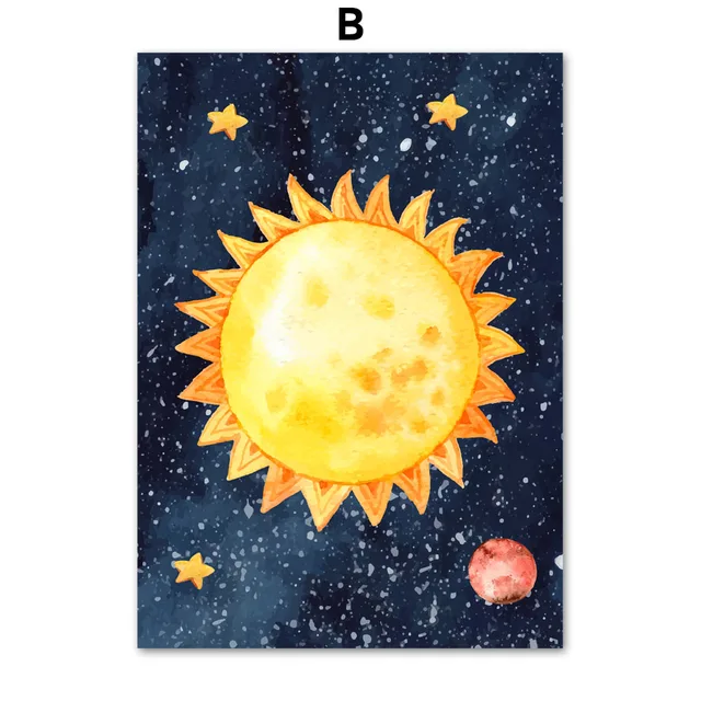 Kartun Astronot Matahari Bumi Bulan Bintang Roket Dinding Seni Lukisan Kanvas Nordic Poster Dan Cetakan Dinding Gambar Dekorasi Kamar Anak Painting Calligraphy Aliexpress