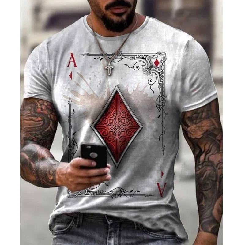 Men's T shirt New Short Sleeve T Shirt Summer 2021 Mens Clothing Casual Ace Spades Card Letters Print Loose Tops T shirt For Men