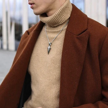 

Goldtone Pewter Spearhead Tribal Surf Wear Necklaces for Men Stainless Steel Spear Pendant Necklace with 24 inch