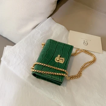 

Mini Square Flip Stone pattern Lock Chain bag 2020 Summer New Quality PU Leather Women's Designer HandbagShoulder Messenger Bag