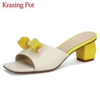 

Krazing pot genuine leather peep toe high heels metal decorations French romantic beauty lady daily wear cozy sandals women L71