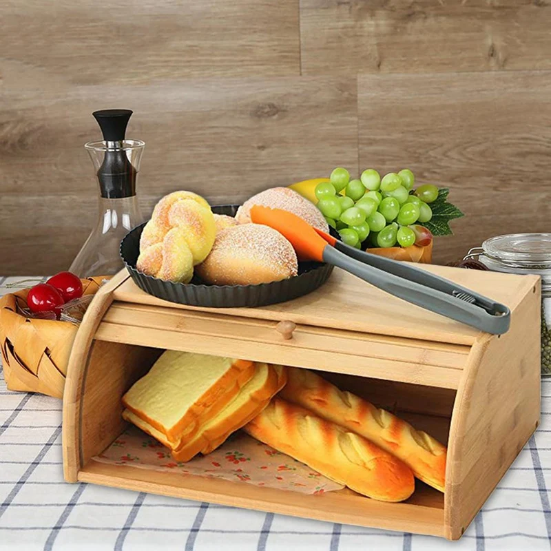 natural bamboo bread holder food storage container kitchen roll