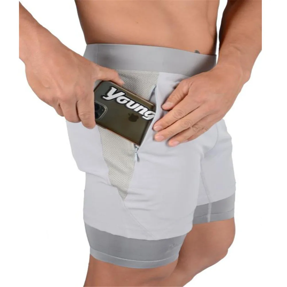 Muscle fitness basketball men's 2 in 1 short pants double fake two quick - dry running shorts Male mesh patchwork casual pants