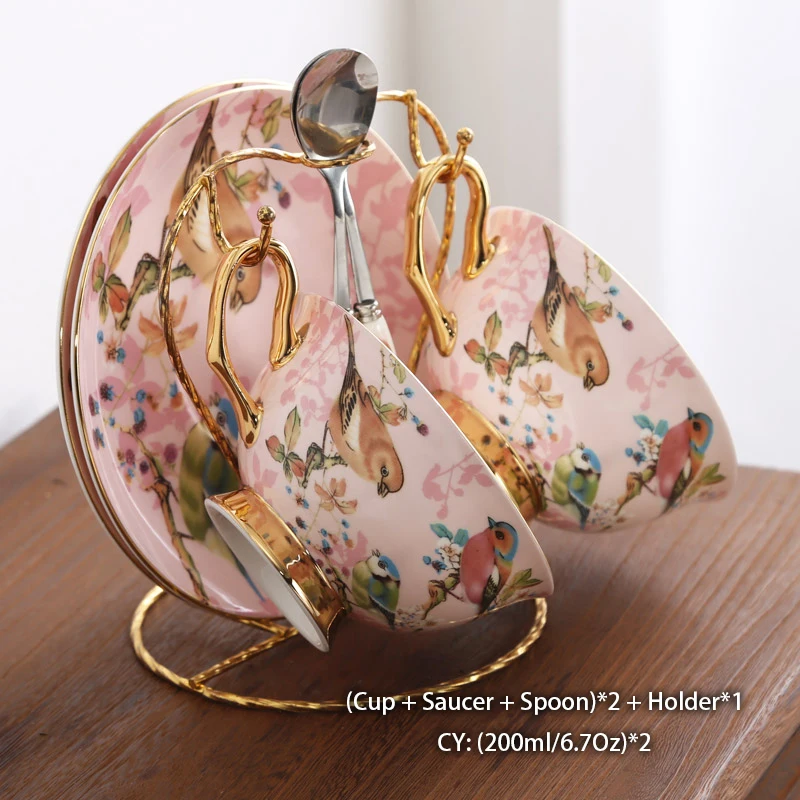 الوردي الطيور العظام الصين القهوة مجموعة الخزف طقم...