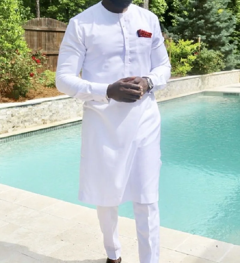 African fashion shirts and trousers solid white pant sets senator style man groom suits customized party wear African clothes African fashion shirts and trousers solid white pant sets senator style man groom suits customized party wear African clothes
