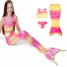 Купальный костюм для девочек, купальный костюм из 3 предметов, спандекс, детская одежда, аксессуары для плавания, маленький костюм русалки, красивый