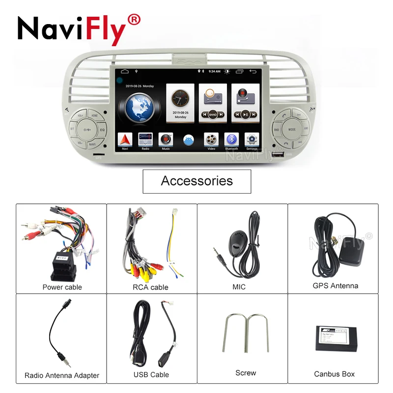 Sale NaviFly Autogps IPS DSP Android 9 Car radio GPS Player for FIAT 500 2007-2014  Audio radio auto stereo car audio gps head unit 5
