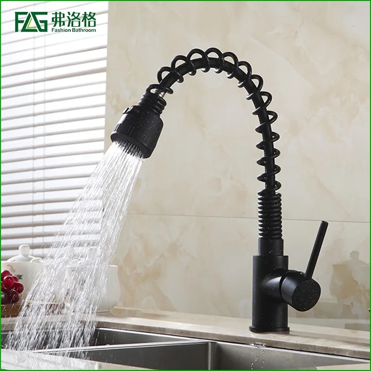 

Simplicity Hot Selling European Style Pull-out Sink Kitchen Copper Black And White with Pattern Hot And Cold Faucet Quartz Stone