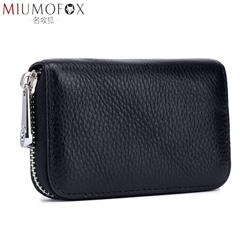 

Genuine Leather Card Pack Organizer Business RFID Credit Card Holder Women Travel Card Bag Zipper Small Change Purse for Women