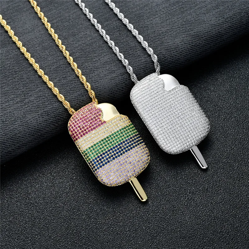 

Iced Out Ice Cream Necklace & Pendant New Arrival Multicolor Cubic Zirconia Men's Necklace Fashion Hip Hop Jewelry Gifts