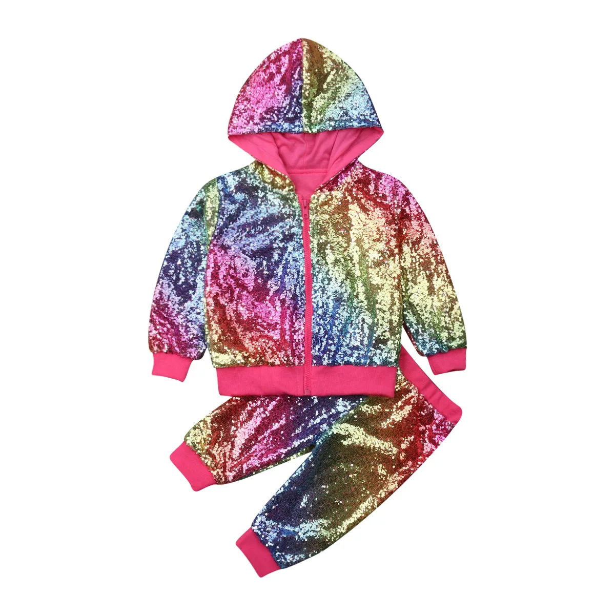 Colorful Hooded 1-6Y комплекты одежды из 2 предметов с блестками для маленьких девочек осенняя одежда пуловер с косой молнией и блестками топы, штаны, одежда - Цвет: Colorful Hooded