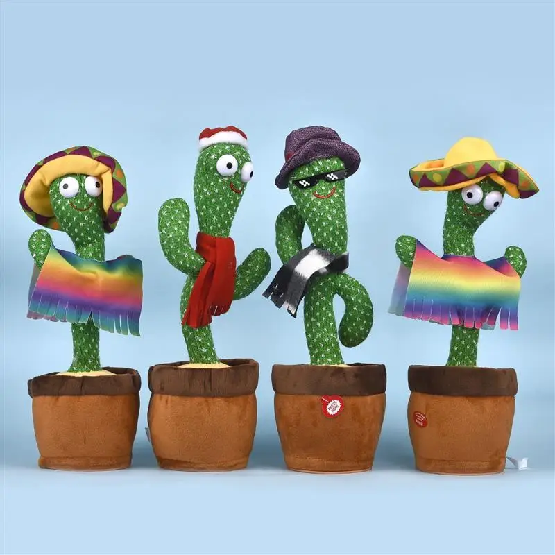 USB Charging Dancing Cactus Music Box Electronic Singing Plush Toy Cartoon Potted Holiday Decoration Gift Ornament For Home