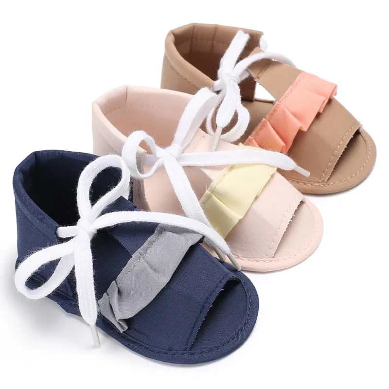  Novelty Baby Sandals Summer Cotton Patchwork With Bandages Non-Slip First Walkers Bebesborn Infanti