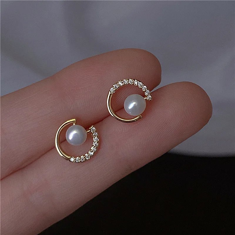 Stud-Earrings Crystal Jewelry Pearl Round Trendy Exquisite Women Fashion New-Arrival