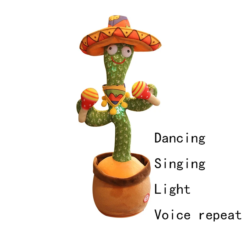 Luminous Electronic Dancing Cactus Recording Singing Decoration Gift for Kids Early Education Toys Knitted Fabric Plush Toy