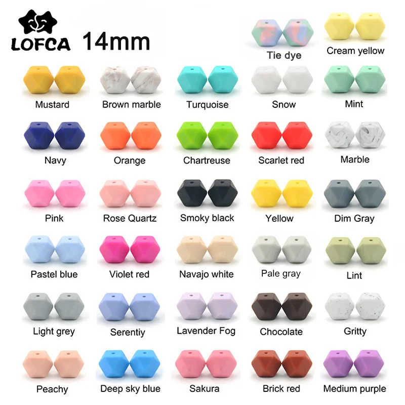 Silicone Beads Necklace Baby Teether LOFCA Hexagon 14mm for 10PCS Food-Grade