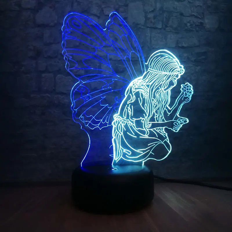 NEW Butterfly Fairy Girl Wing Night Light 3D Illusion Table Lamp Baby Sleeping Desk Lamp Decor for Child Kids Birthday Gifts