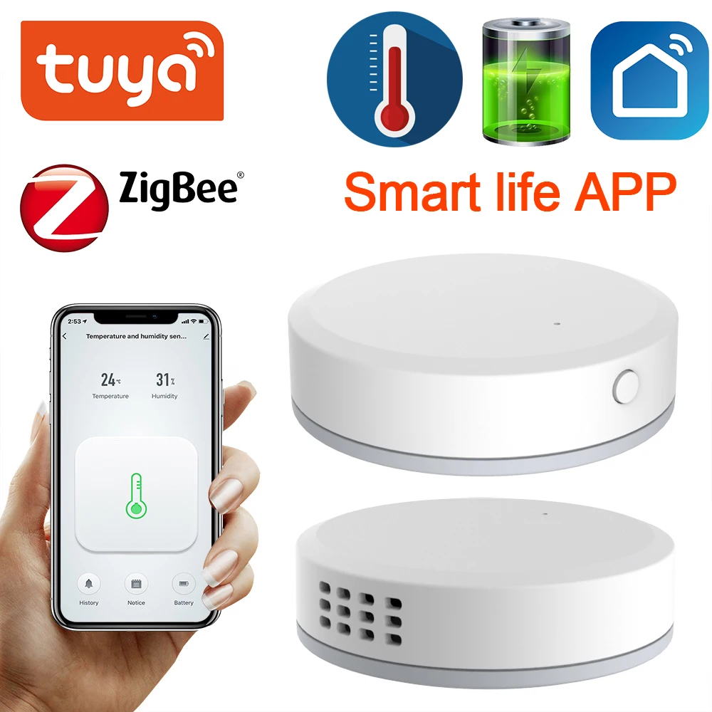 Tuya ZigBee Mini Temperature Humidity Sensor Built in Battery Smart Life APP Smart Home Building Automation LCD Screen Display|Building Automation| - AliExpress