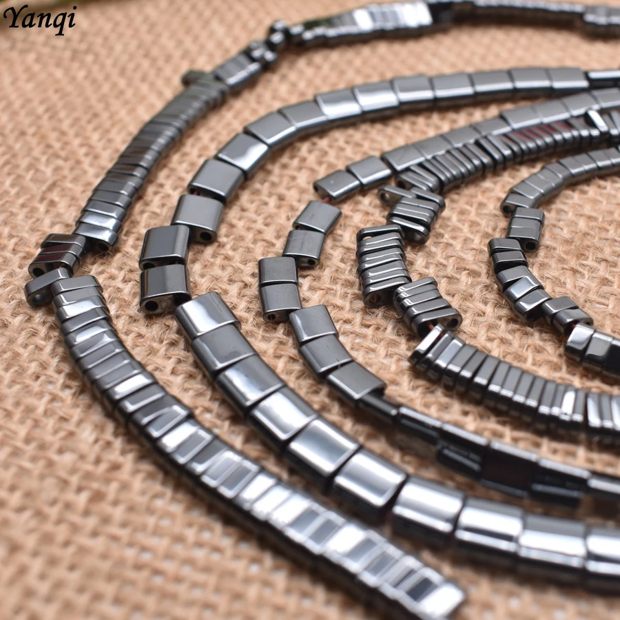 New Two Holes natural stone beads hematite black mineral beads accessories square spacer beads for jewelry making DIY Bracelets