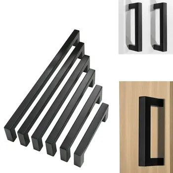 Black Cabinet Handle Square Furniture Hardware Stainless Steel Kitchen Door Knobs Cupboard Wardrobe Drawer Pulls