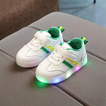 

New Children Luminous Shoes Boys Girls Stripe Sport Running Shoes Baby Lights Fashion Sneakers Toddler Kids LED Sneakers