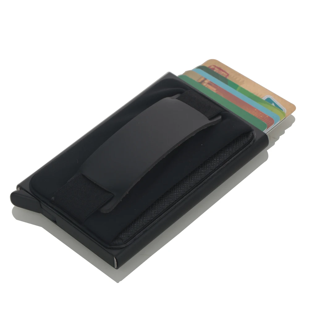 Алюминиевый держатель для карт с эластичным задним карманом RFID блокирующий ID кредитный держатель для карт автоматический всплывающий чехол для кредитных карт
