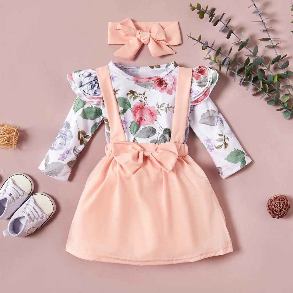 Одежда для новорожденных и маленьких девочек; одежда для новорожденных; ropa niña oдeжда для новорожденных; комбинезон с цветочным рисунком; юбка с бантом+ повязка на голову; комплект#4