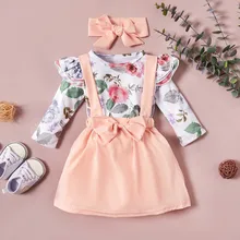 Одежда для новорожденных и маленьких девочек; одежда для новорожденных; ropa niña oдeжда для новорожденных; комбинезон с цветочным рисунком; юбка с бантом+ повязка на голову; комплект#4