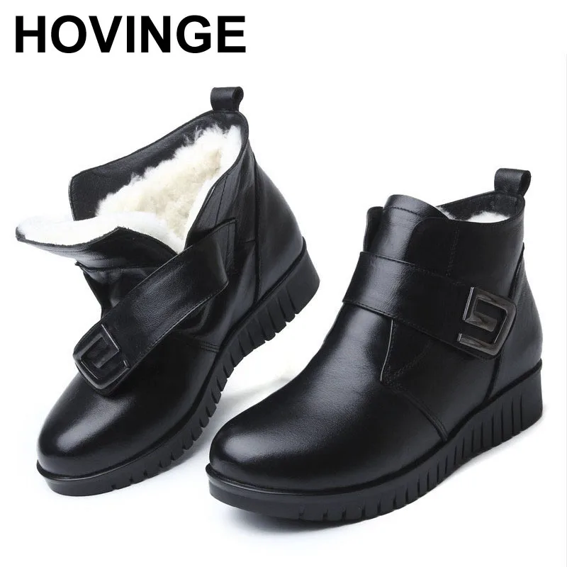 Новинка 2019 зимние женские ботинки HOVINGE на плоской подошве теплые из натуральной
