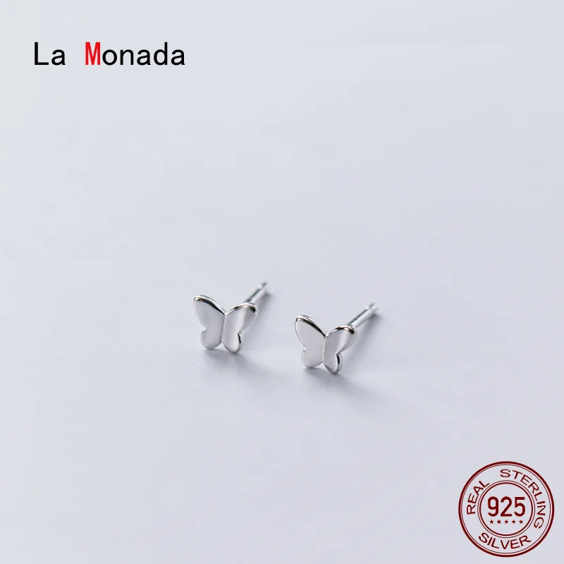 La Monada 925 pendientes tipo botón de plata fina para las mujeres coreanas dorado pequeño mariposa pendientes plata 925, pendientes de La joyería elegante