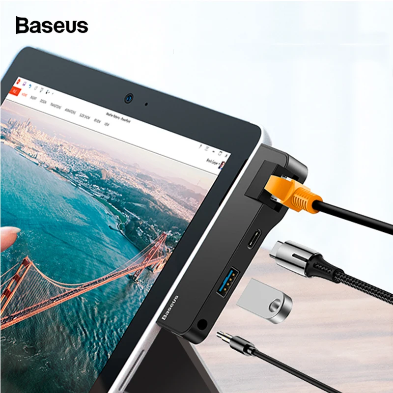 Baseus USB C HUB to USB 3 0 HDMI RJ45 3 5mm Audio Adapter For Surface 1