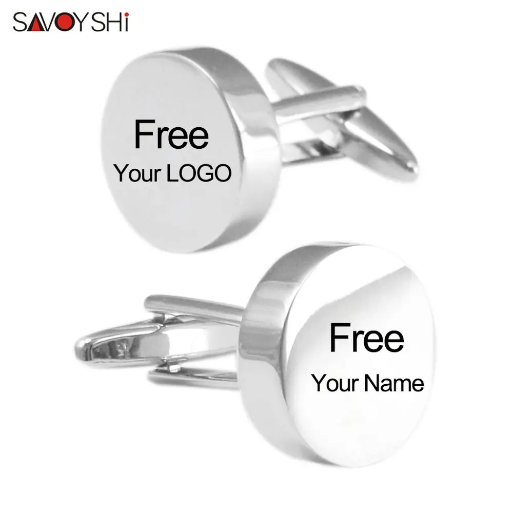 SAVOYSHI-gemelos con logotipo con grabado gratuito para hombre, camisa de regalo especial, botones de puño, gemelos de Color plateado en blanco de alta calidad