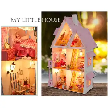 

Big Size DIY Doll House Three Layer Large Wooden Doll Houses Miniature Dollhouse Furniture Kit Birthday Gift Toys for children