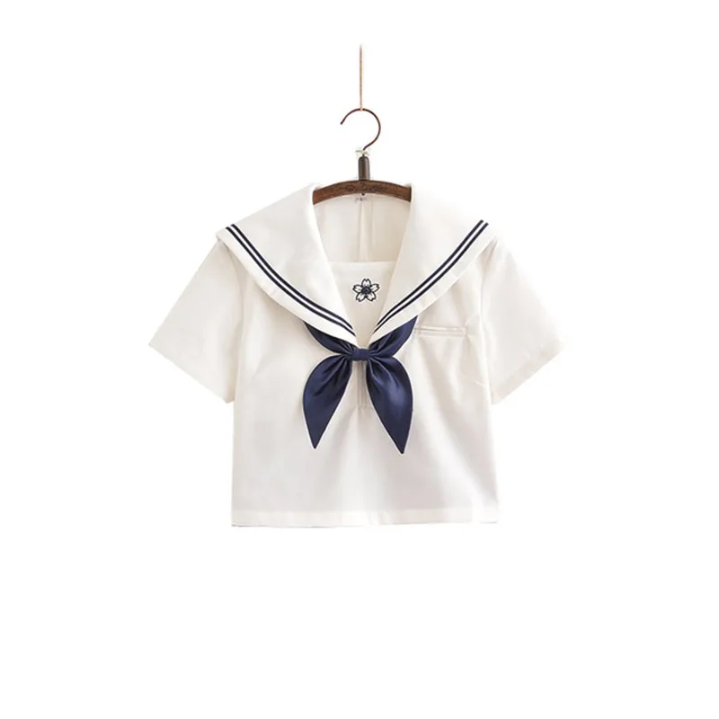 Short Sleeve Top UPHYD Sakura вышитая корейская форма, Школьный костюм моряка для маскарада, костюмы, школьная форма, милые девушки JK, одежда для студентов - Цвет: Short Sleeve Top
