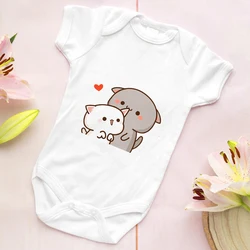 Vêtements pour bébé fille, body à manches courtes, Style coréen, motif dessin animé, tenue pour nouveau né, blanc, Tumblr 