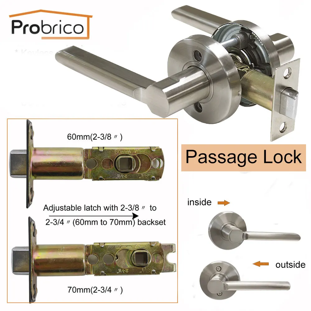 Черные дверные ручки Probrico для межкомнатных дверей, Рычаг передней задней двери с защелкой, современный атласный никелевый замок без ключа, фурнитура - Цвет: Passage lock(Silver)
