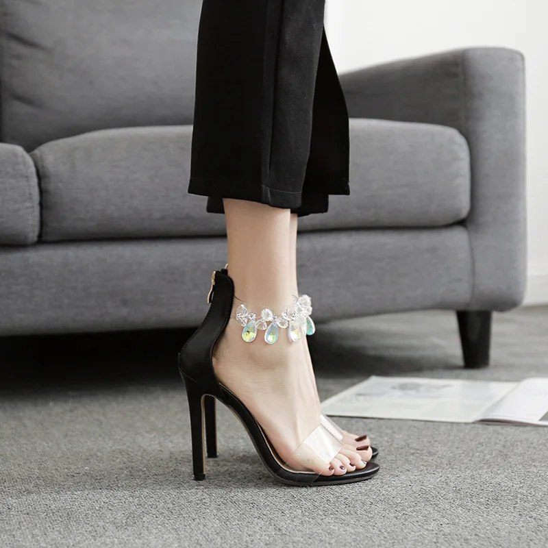 

Europe And America Spring And Summer New Style Open Toe-Style Elegant Man-made Diamond Sandals Women's Ultra-High-Heel Thin Heel
