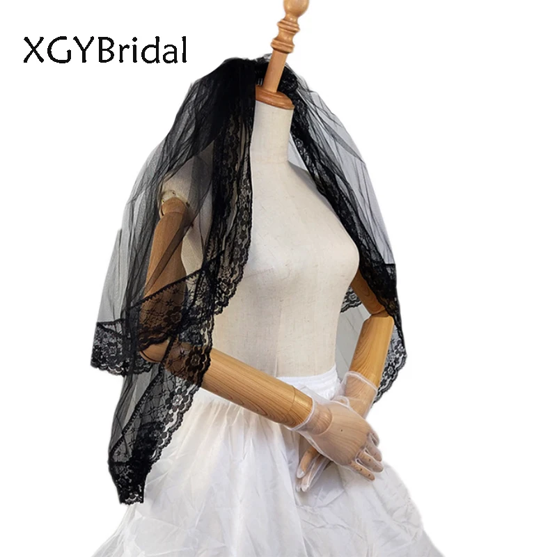 New Arrival Bridal Veil Short Lace Edge Two Layer With Free Comb Sexy Black Wedding Accessories Wedding Veil three layer beaded bridal veils new arrival 2023 fashion 1 meter pure yarn bead edge wedding veil ivory wedding accessories